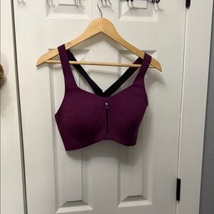 knix Front-Zip Support Sports Bra in Plum with Black Straps